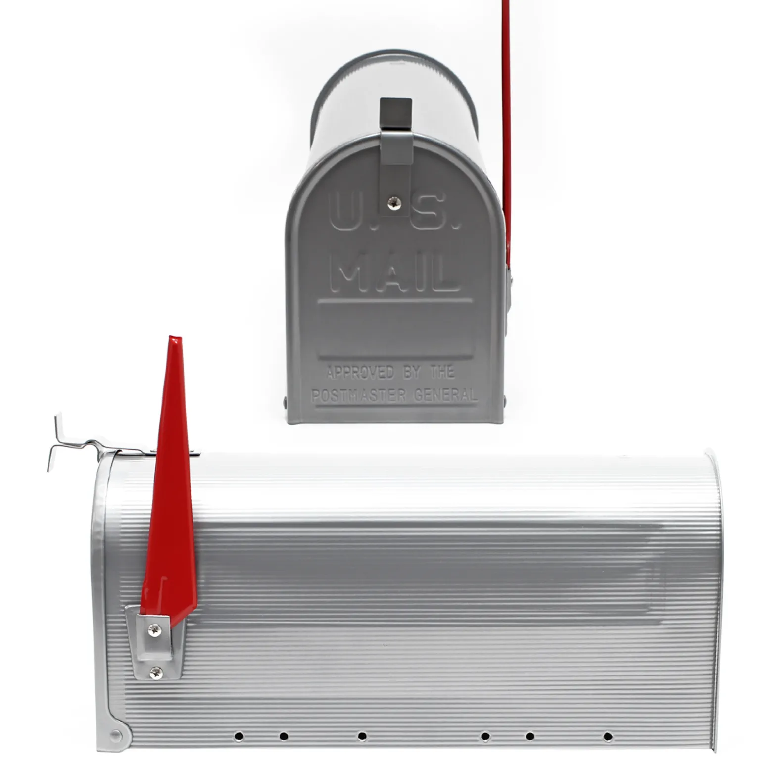 Wiltec Set US Mailbox silbergrau 180 x 220 x 480 mm, amerikanischer Briefkasten mit Fahne, Standbriefkasten Stahl amerikanisches Design mit passender Wandhalterung
