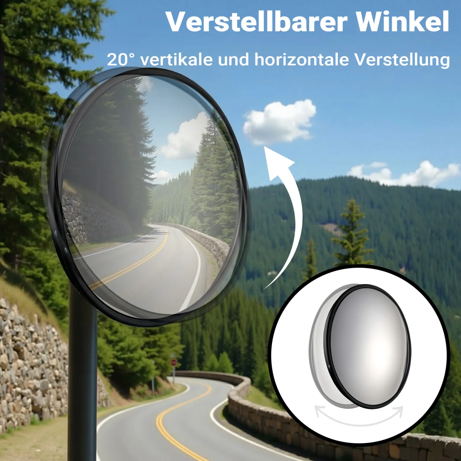 Wiltec Sicherheitsspiegel 45 cm konvex Schwarz, runder Überwachungsspiegel mit 160° Sichtfeld, Konvexspiegel für Innenbereiche