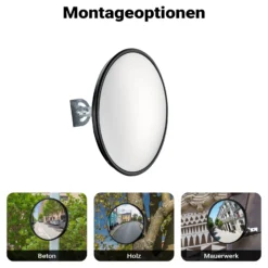 Wiltec Sicherheitsspiegel 45 cm konvex Schwarz, runder Überwachungsspiegel mit 160° Sichtfeld, Konvexspiegel für Innenbereiche