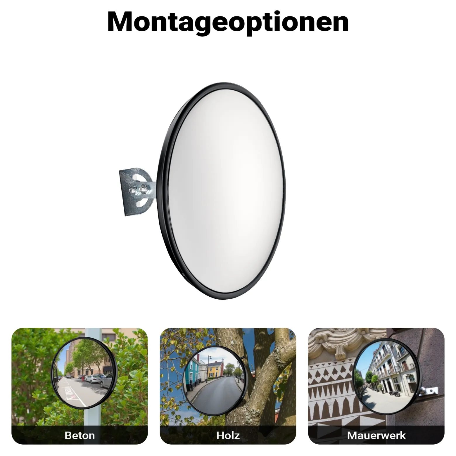 Wiltec Sicherheitsspiegel 45 cm konvex Schwarz, runder Überwachungsspiegel mit 160° Sichtfeld, Konvexspiegel für Innenbereiche