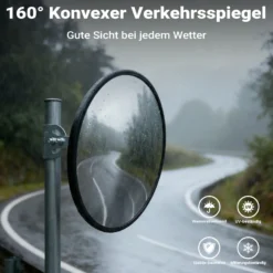 Wiltec Sicherheitsspiegel 45 cm konvex Schwarz, runder Überwachungsspiegel mit 160° Sichtfeld, Konvexspiegel für Innenbereiche