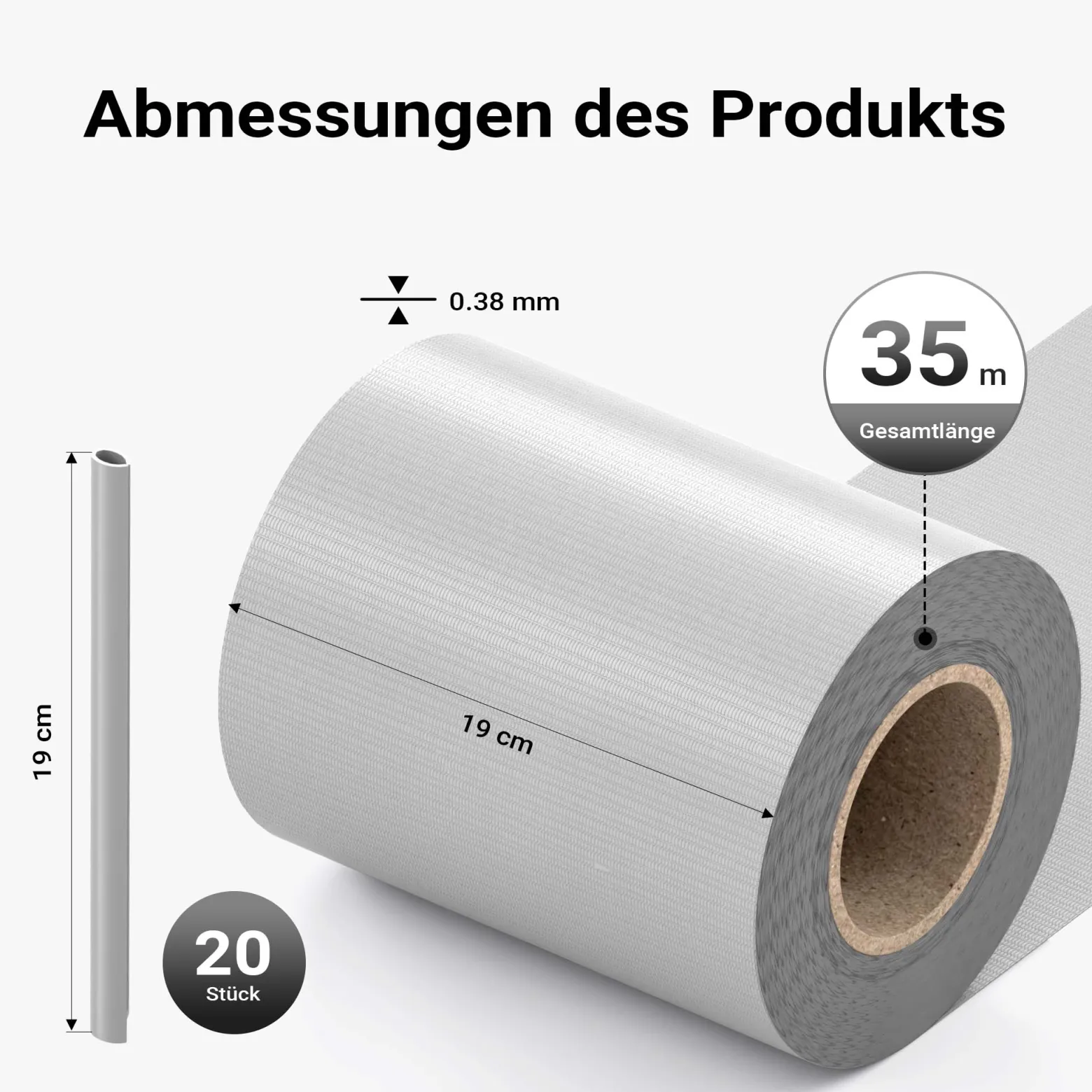 Wiltec Sichtschutz Streifen, 35mx19cm grau aus PVC 450g/m², mit 20 Clips, Zaunfolie