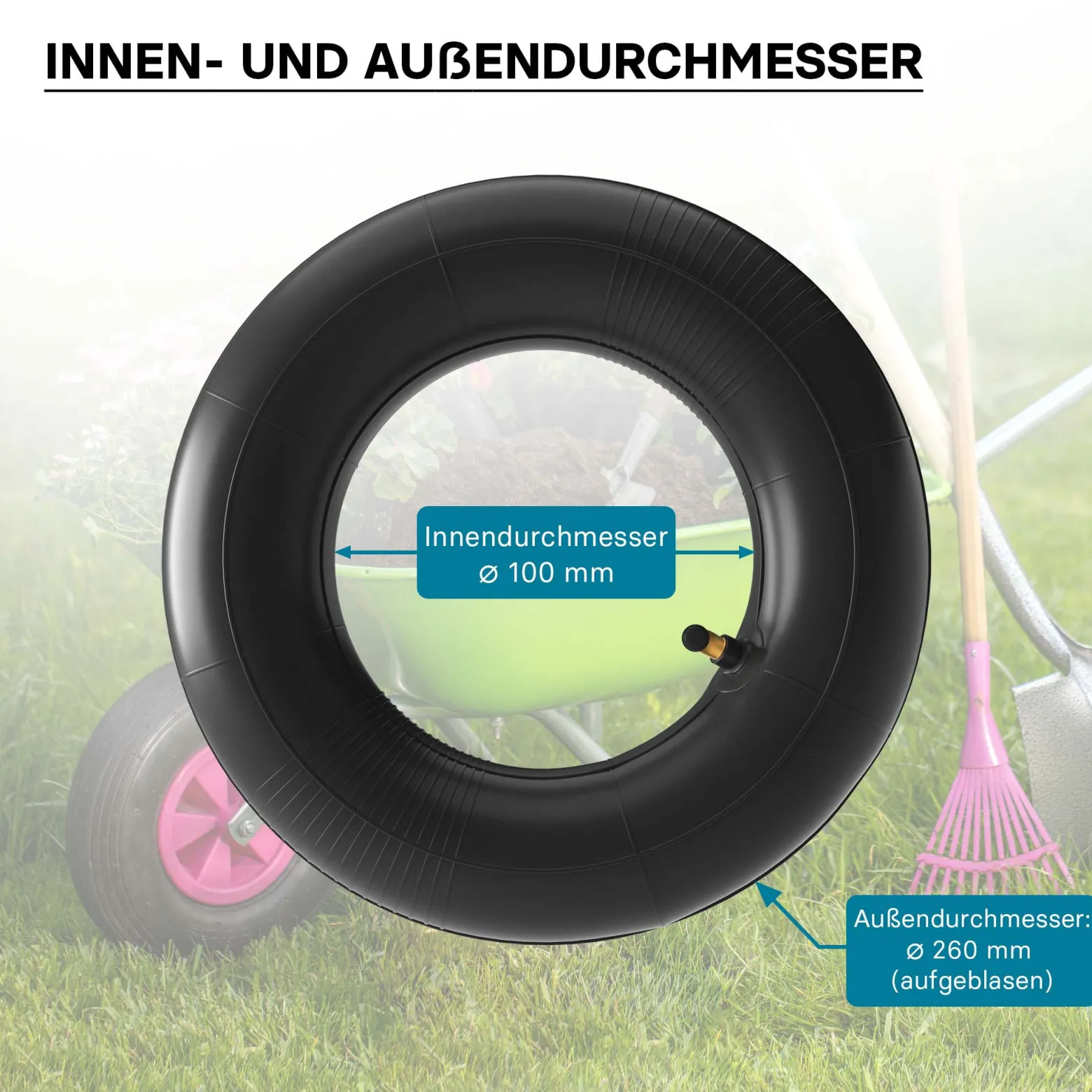 Wiltec Standard Schlauch für Reifen Größe 3.00/3.50-4, bis 90 kg Traglast, mit abgewinkeltem Ventil TR87 für Schubkarren, Sackkarren und E-Scooter