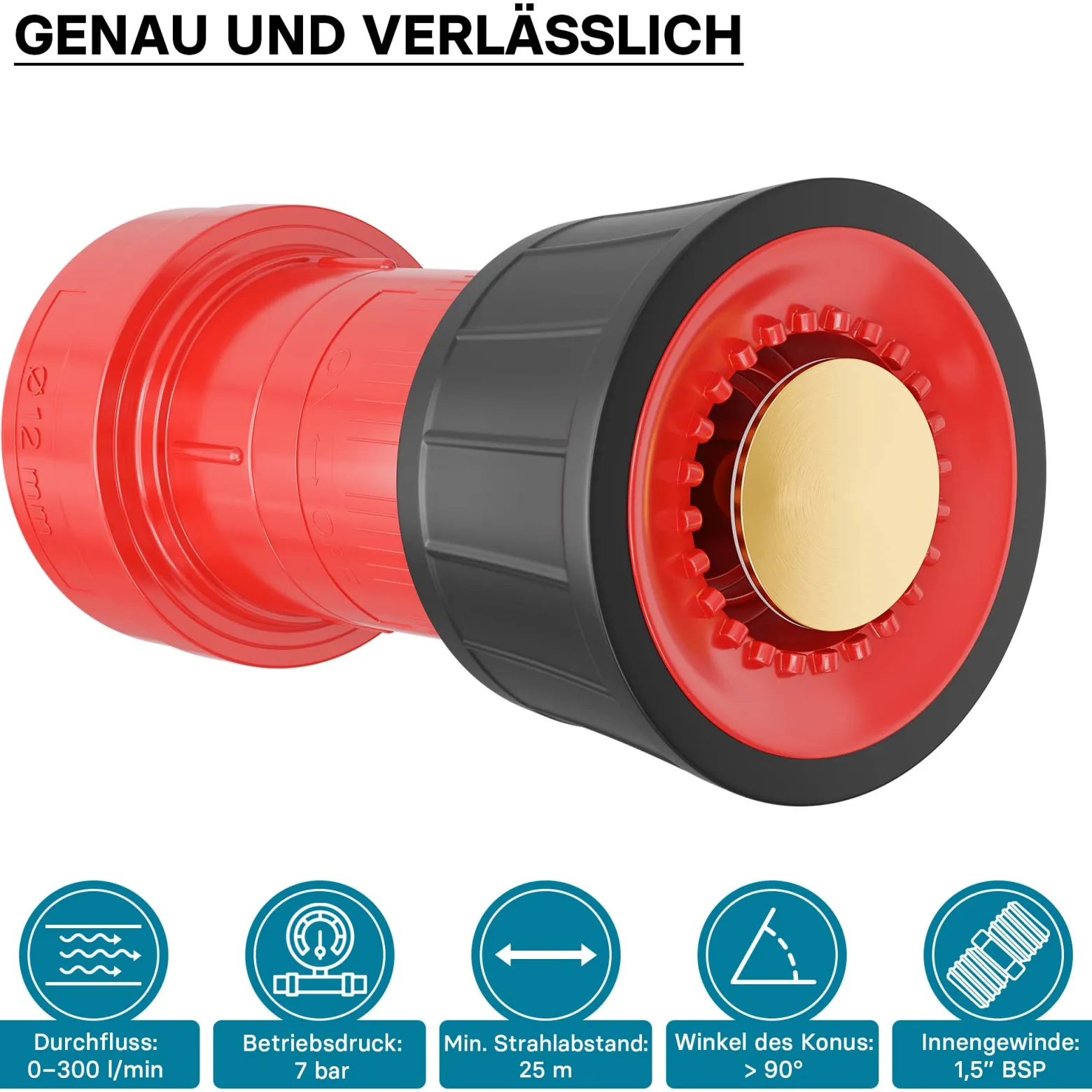 Wiltec Strahlrohrdüse für Kleinstrahlrohr Schlauchdüse 38,1mm (1,5") für Feuerwehr oder Garten