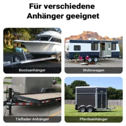 Wiltec Stützfuß 900 kg Kurbel seitlich mit Schwenkhalterung, höhenverstellbare Anhängerstütze mit Fußpedal, Abstellstütze für Wohnwagen und Anhänger, Wohnwagenstütze mit Sicherungsstift