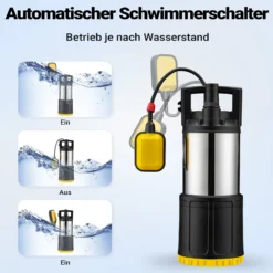 Wiltec Tauchpumpe mit Schwimmerschalter 1200 W, Tiefbrunnenpumpe bis 7 m Tiefe, Brunnenpumpe 40 m Förderhöhe, Wasserpumpe für Klarwasser
