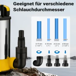 Wiltec Tauchpumpe mit Schwimmer Edelstahl 550 W, flachabsaugende Pumpe bis 1 mm, Tiefbrunnenpumpe bis 7 m Tiefe & 7 m Förderhöhe, Flachsaugerpumpe für Klarwasser