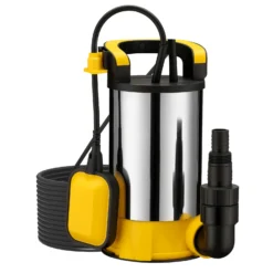 Wiltec Tauchpumpe mit Schwimmer Edelstahl 550 W, flachabsaugende Pumpe bis 1 mm, Tiefbrunnenpumpe bis 7 m Tiefe & 7 m Förderhöhe, Flachsaugerpumpe für Klarwasser