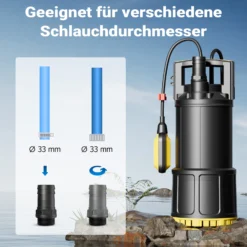 Wiltec Tauchpumpe mit Schwimmerschalter 850 W, Tiefbrunnenpumpe bis 7 m Tiefe, Brunnenpumpe 20 m Förderhöhe, Wasserpumpe für Klarwasser