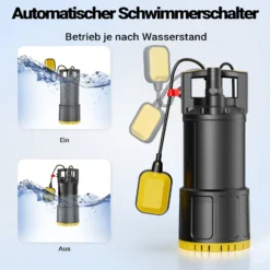 Wiltec Tauchpumpe mit Schwimmerschalter 1000 W, Tiefbrunnenpumpe bis 7 m Tiefe, Brunnenpumpe 30 m Förderhöhe, Wasserpumpe für Klarwasser