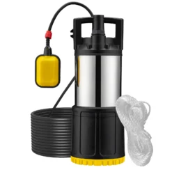 Wiltec Tauchpumpe mit Schwimmerschalter 1000 W, Tiefbrunnenpumpe bis 7 m Tiefe, Brunnenpumpe 30 m Förderhöhe, Wasserpumpe für Klarwasser