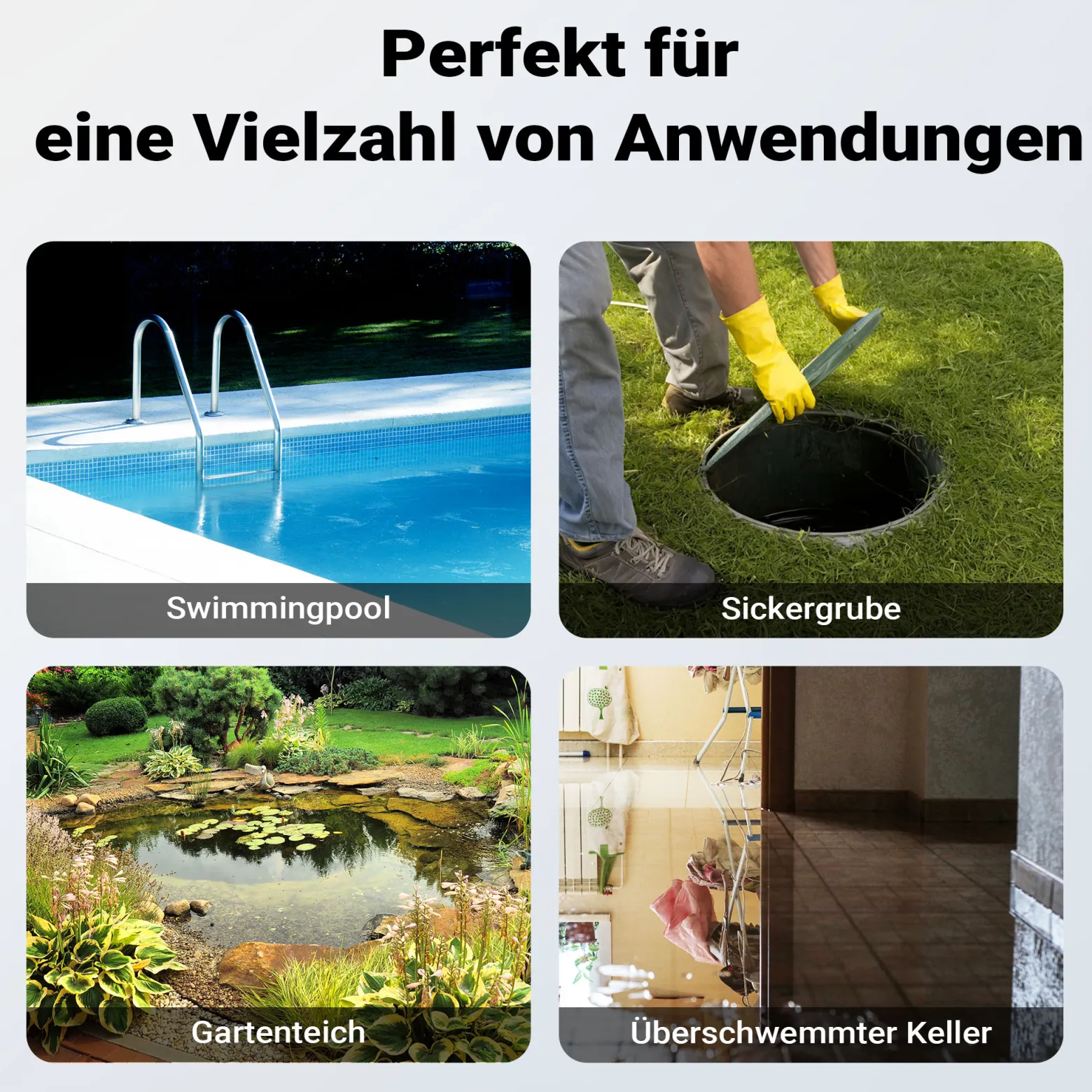 Wiltec Tauchpumpe mit Sensor 900 W, Tiefbrunnenpumpe mit 2 Modi, leistungsstarke Wasserpumpe 15000 l/h, Brunnenpumpe 10 m Förderhöhe & 7 m Tiefe