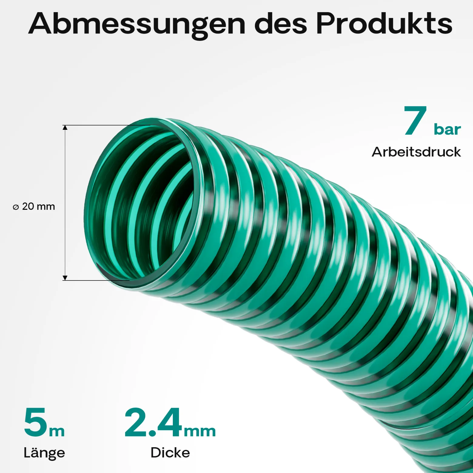 Wiltec Teichschlauch 5m, flexibel, 20mm (3/4") grün - Made in Europe, Saugschlauch Druckschlauch