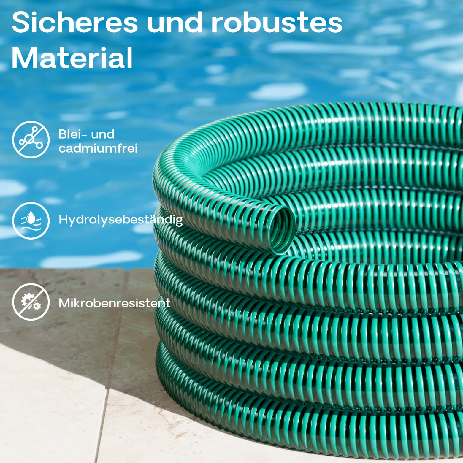 Wiltec Teichschlauch 5m, flexibel, 20mm (3/4") grün - Made in Europe, Saugschlauch Druckschlauch