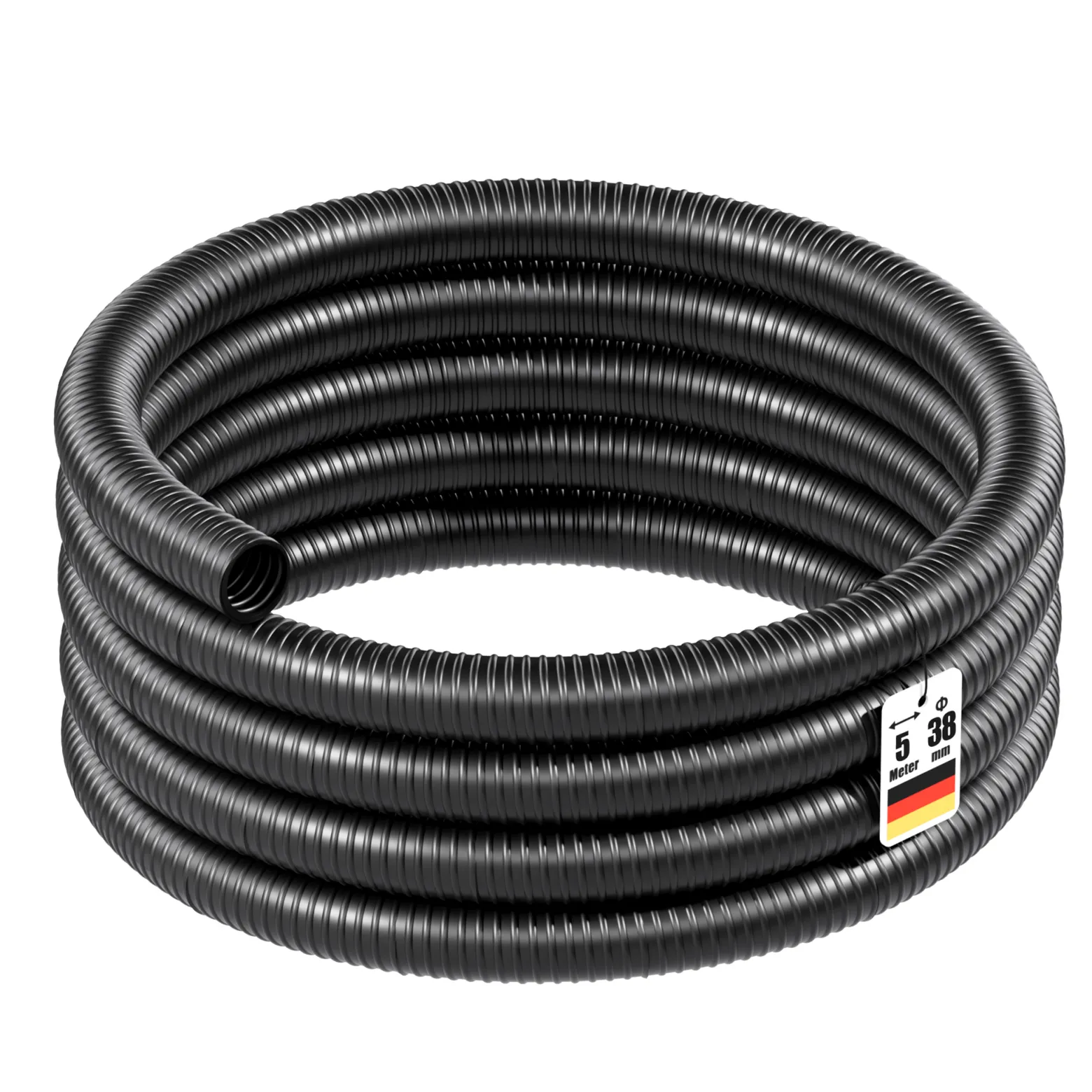 Wiltec Teichschlauch 5m Spiralschlauch 38mm (1 1/2") schwarz, lichtundurchlässig, extrem biegsam Saugschlauch Druckschlauch