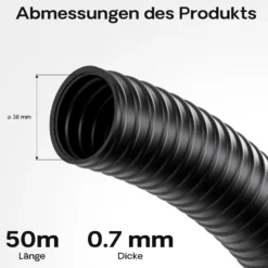 Wiltec Teichschlauch 50m Spiralschlauch 38mm (1 1/2") schwarz, lichtundurchlässig, extrem biegsam Saugschlauch Druckschlauch