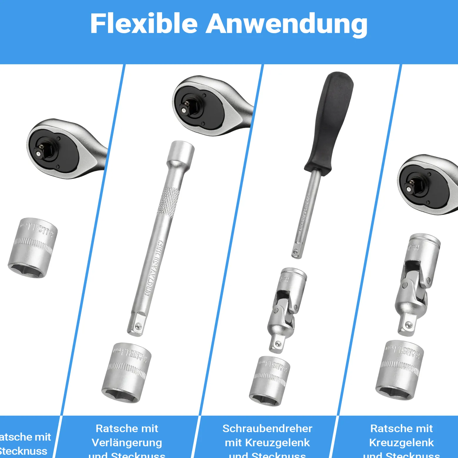 Wiltec 108-teiliger Steckschlüsselsatz Ratschenkasten mit 1/2" (12,5mm) und 1/4" (6,3 mm) Antrieb, Stecknüsse im Knarrenkasten, hochwertige Steckschlüssel für Werkstatt