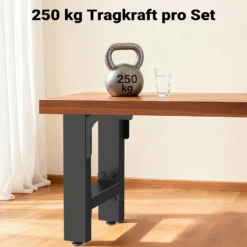 Wiltec Tischbeine aus Stahl 2er Set 60x72cm Vierkantrohre in schwarz pulverbeschichtet Tischkufen Tischgestell Tischuntergestell