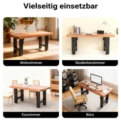 Wiltec Tischbeine aus Stahl 2er Set 70x72cm Vierkantrohre in schwarz pulverbeschichtet Tischkufen Tischgestell Tischuntergestell