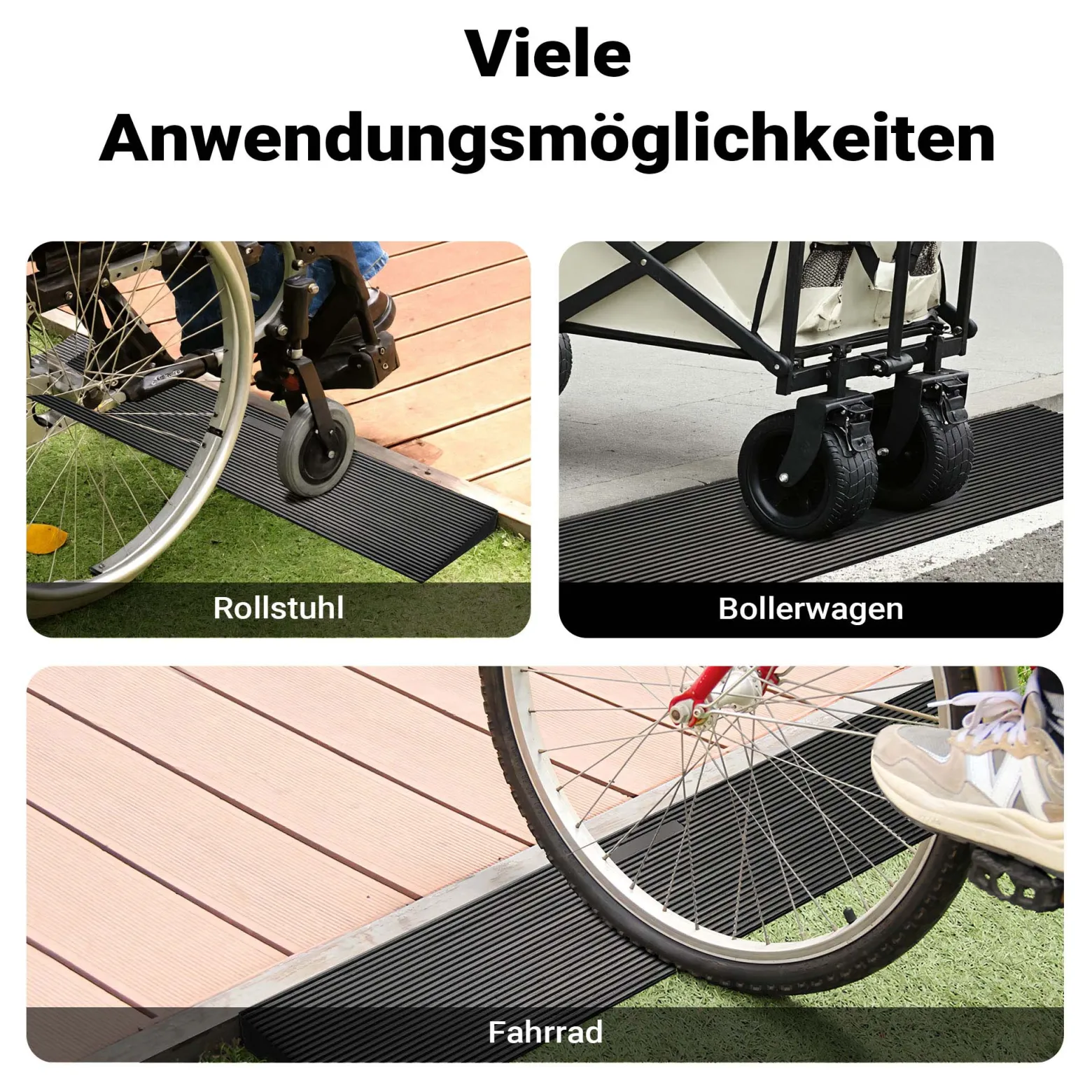 Wiltec Türschwellenrampe bis 50 t, Rollstuhlrampe aus rutschfestem Gummi 900 x 250 x 45 mm, Bordsteinrampe kürzbar für Rollstuhl & Rollator, Rampe für Türen und Badezimmer