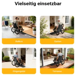 Wiltec Türschwellenrampe 900x80x8 mm für Rollstuhl & Rollator, schwarz, Rollstuhlrampe aus Vollgummi, rutschfeste Oberfläche, Bordsteinrampe kürzbar