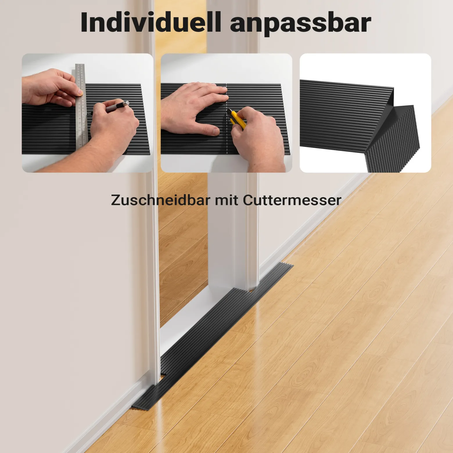 Wiltec Türschwellenrampe 900x80x8 mm für Rollstuhl & Rollator, schwarz, Rollstuhlrampe aus Vollgummi, rutschfeste Oberfläche, Bordsteinrampe kürzbar