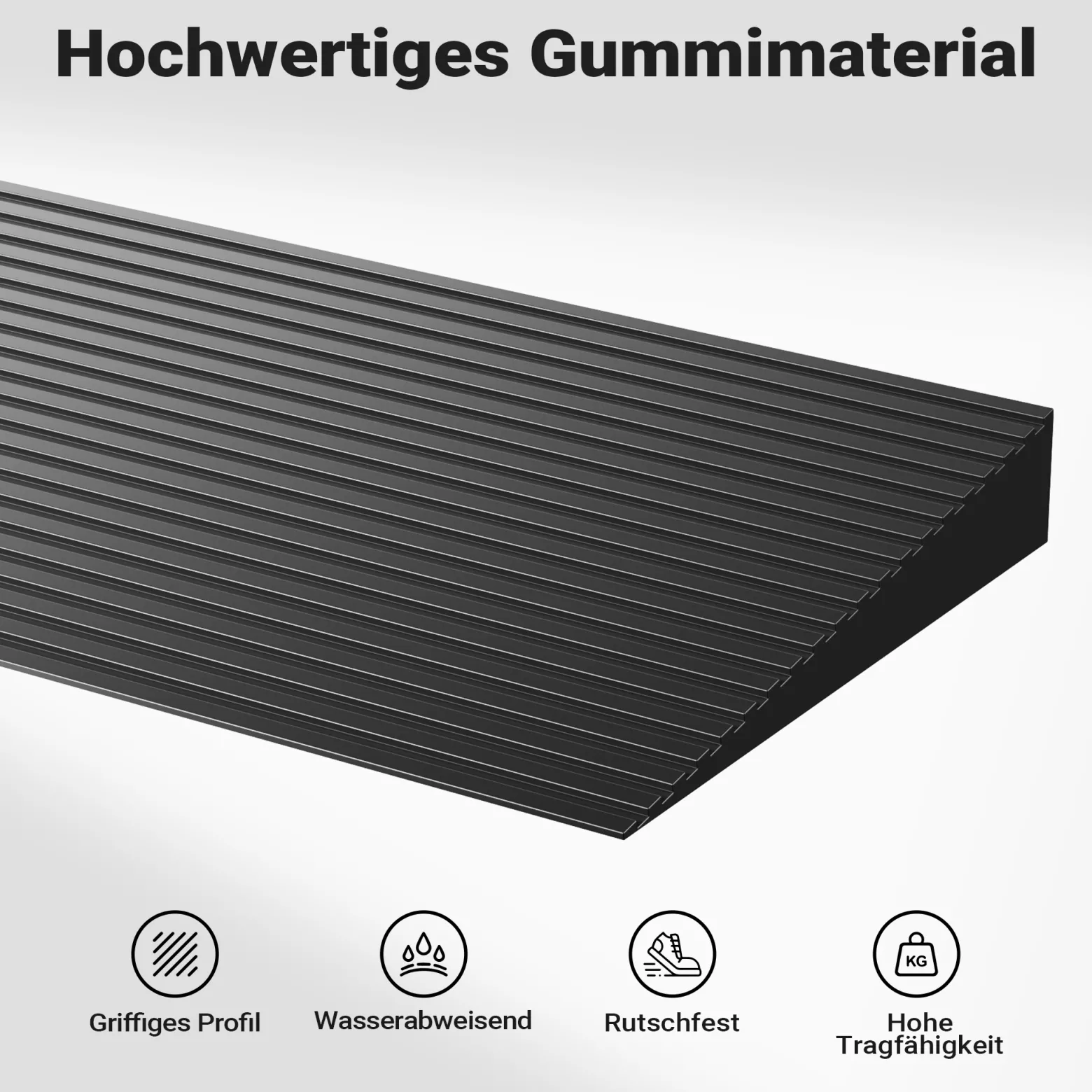 Wiltec Türschwellenrampe 900x200x35 mm für Rollstuhl & Rollator, schwarz, Rollstuhlrampe aus Vollgummi, rutschfeste Oberfläche, Bordsteinrampe kürzbar