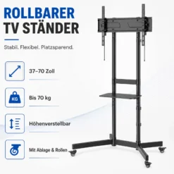 Wiltec TV Ständer rollbar mit Ablage 37