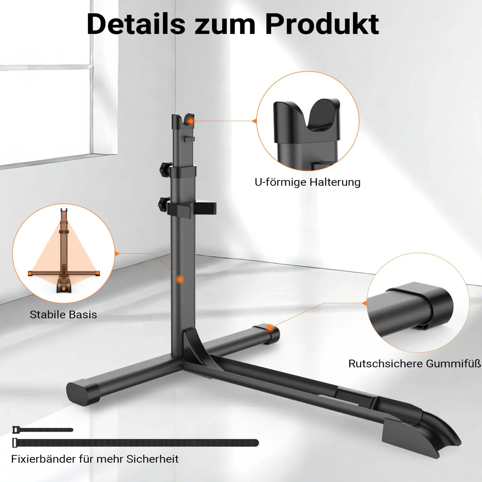 Wiltec universal Fahrradständer 68,8 x 56 x 49,3-81,1 cm, Fahrradhalter freistehend aus Stahl, höhenverstellbarer Fahrrad Abstellständer