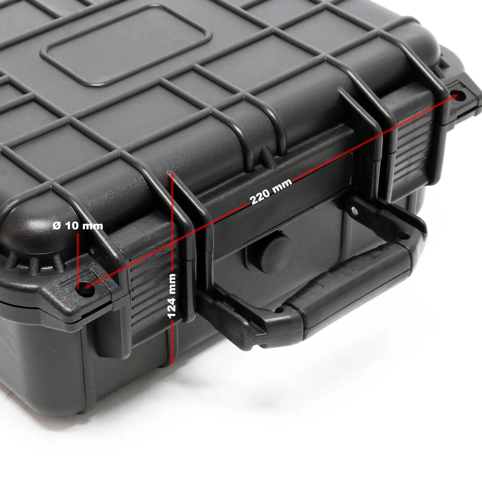 Wiltec Universalkoffer 27x24,6x12,4 cm schwarz, Schutzkoffer wasserdicht mit Druckausgleichsventil & anpassbaren Schaumstoffmatten
