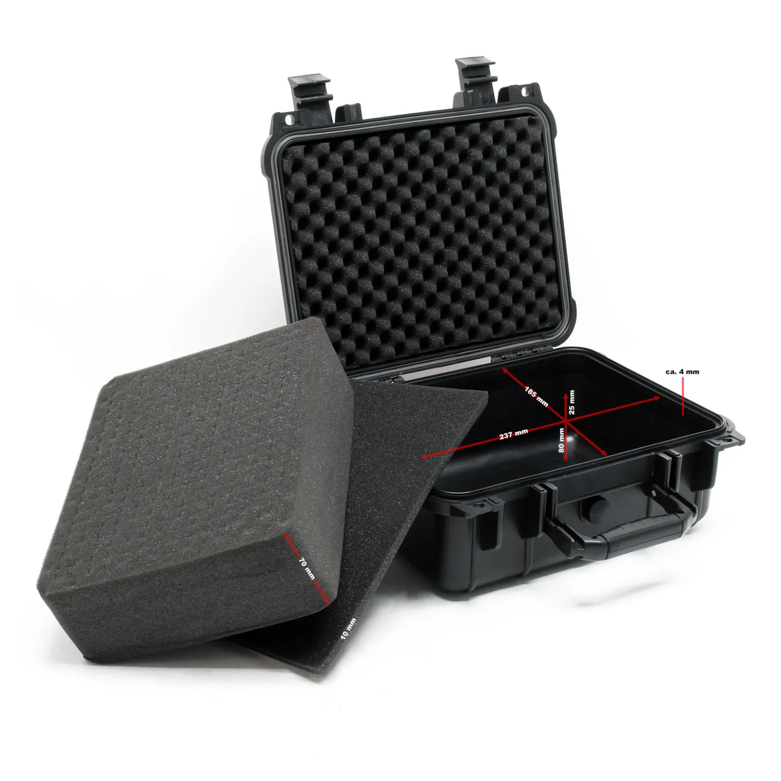 Wiltec Universalkoffer 27x24,6x12,4 cm schwarz, Schutzkoffer wasserdicht mit Druckausgleichsventil & anpassbaren Schaumstoffmatten