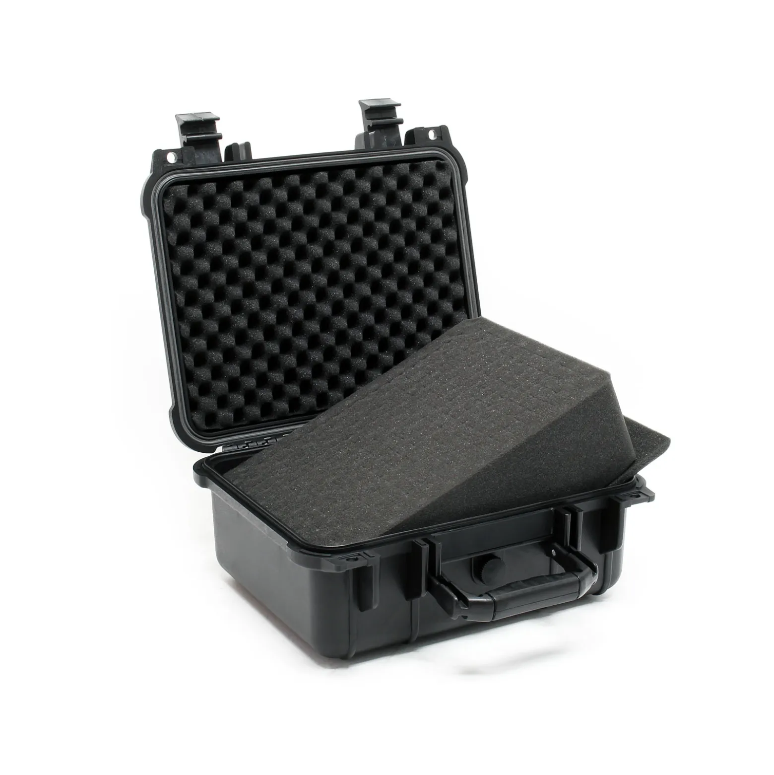 Wiltec Universalkoffer 27x24,6x12,4 cm schwarz, Schutzkoffer wasserdicht mit Druckausgleichsventil & anpassbaren Schaumstoffmatten