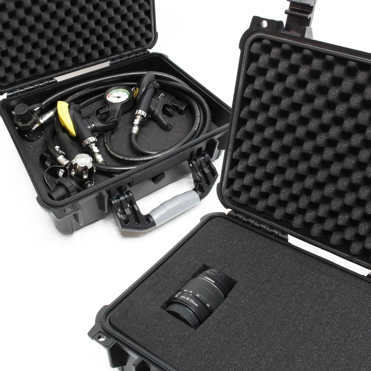 Wiltec Universalkoffer 27x24,6x12,4 cm schwarz, Schutzkoffer wasserdicht mit Druckausgleichsventil & anpassbaren Schaumstoffmatten