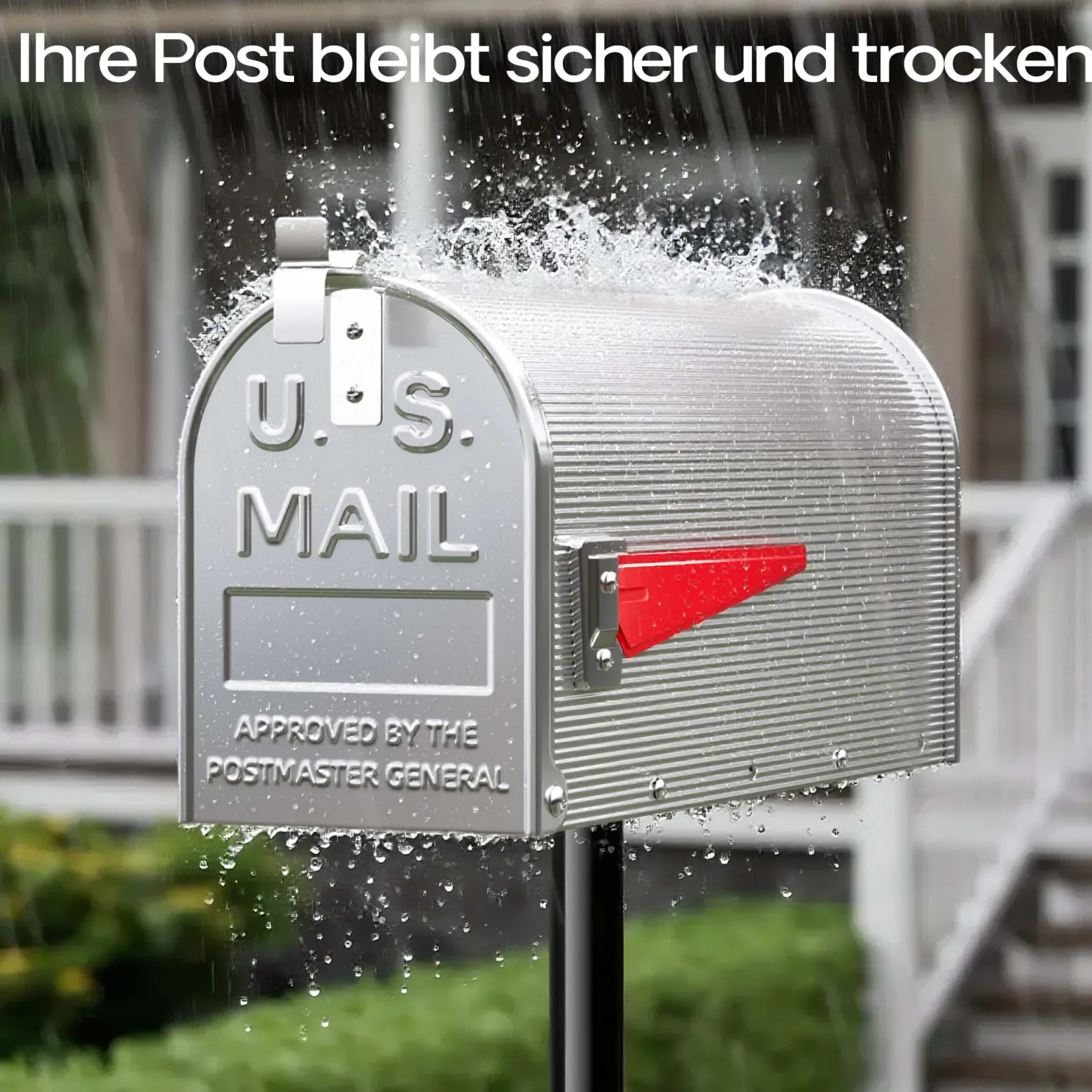 Wiltec US Mailbox silbergrau 150 x 513 x 223 mm, amerikanischer Briefkasten mit Fahne, Wandbriefkasten oder Standbriefkasten Stahl amerikanisches Design