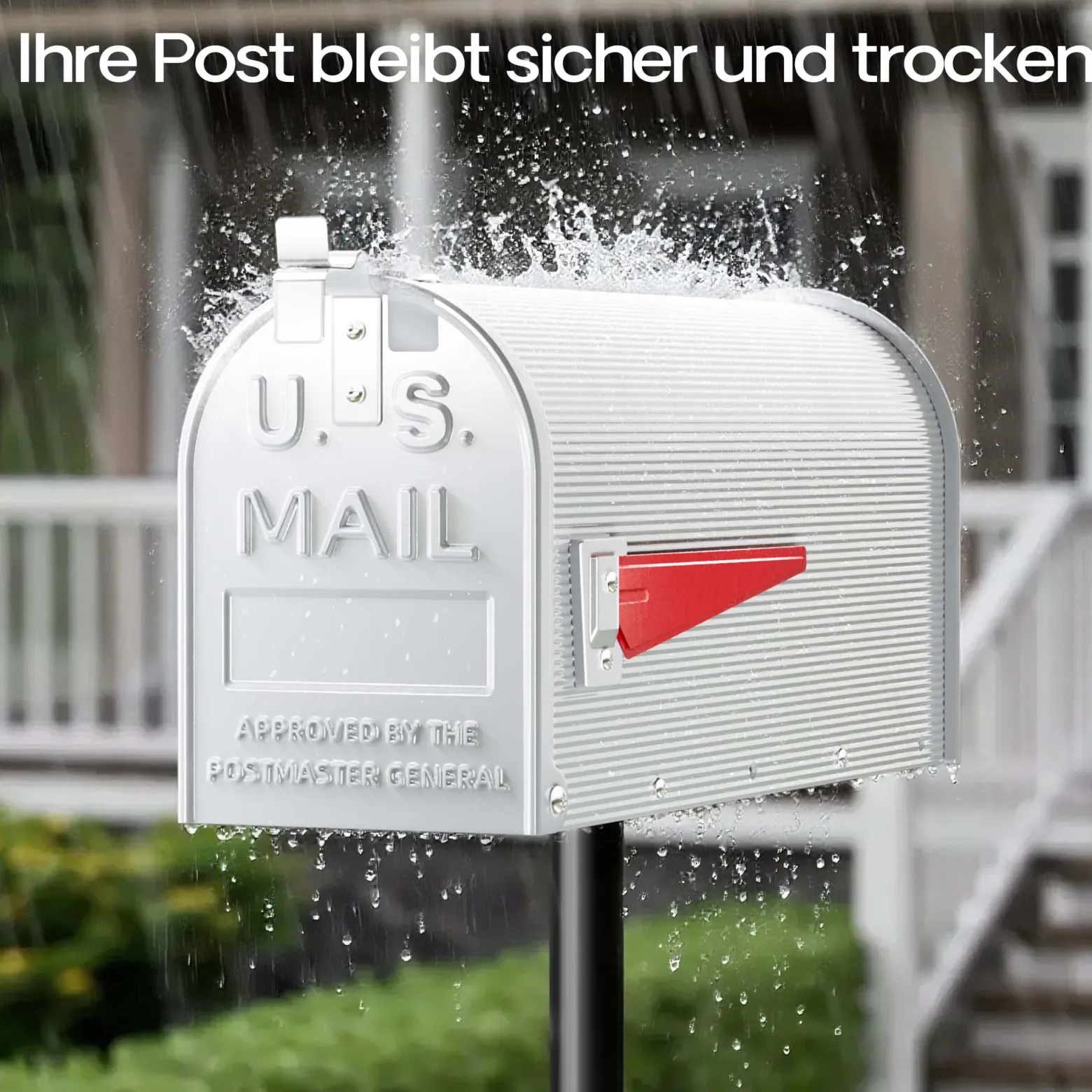 Wiltec US Mailbox weiß 150 x 513 x 223 mm, amerikanischer Briefkasten mit Fahne, Wandbriefkasten oder Standbriefkasten Stahl amerikanisches Design