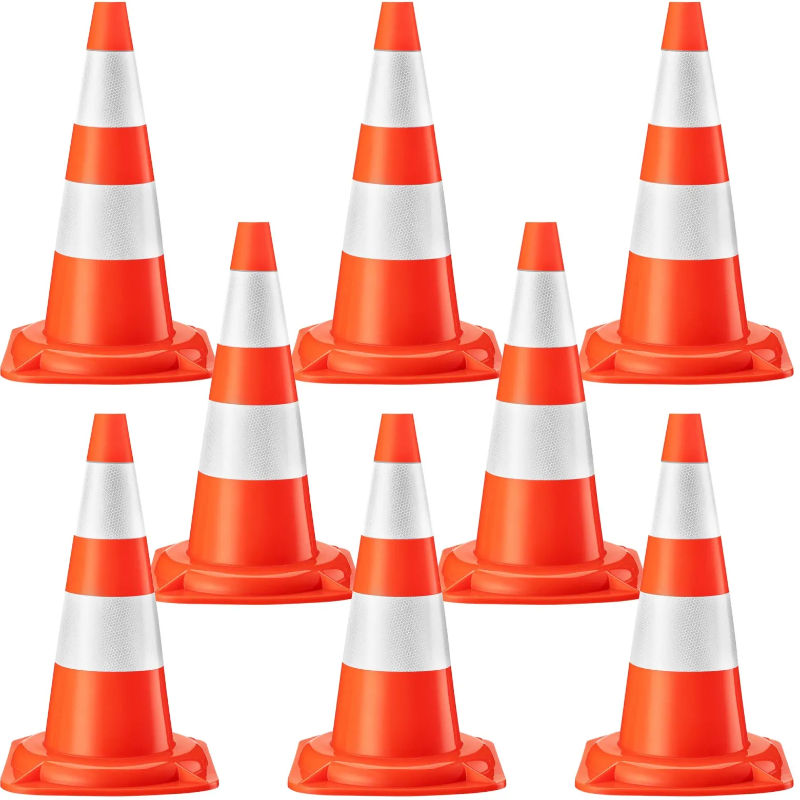 Wiltec Verkehrskegel 50 cm hoch 8 Stück, Leitkegel zum Absichern, Pylon reflektierend, Warnkegel aus robustem PVC für Baustellen