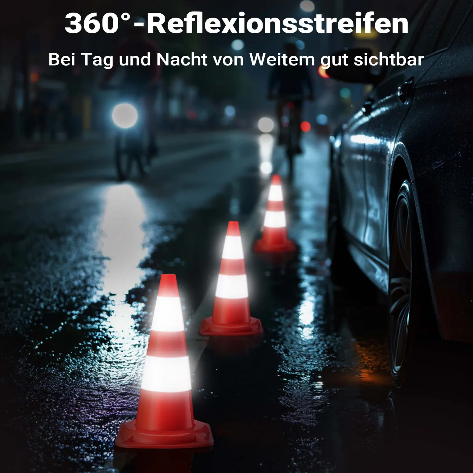 Wiltec Verkehrskegel 50 cm hoch 8 Stück, Leitkegel zum Absichern, Pylon reflektierend, Warnkegel aus robustem PVC für Baustellen