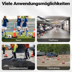 Wiltec Verkehrskegel 45 cm hoch, Leitkegel zum Absichern, Pylon reflektierend, Warnkegel aus robustem PVC und Gummi für Baustellen