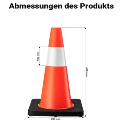 Wiltec Verkehrskegel 45 cm hoch, Leitkegel zum Absichern, Pylon reflektierend, Warnkegel aus robustem PVC und Gummi für Baustellen
