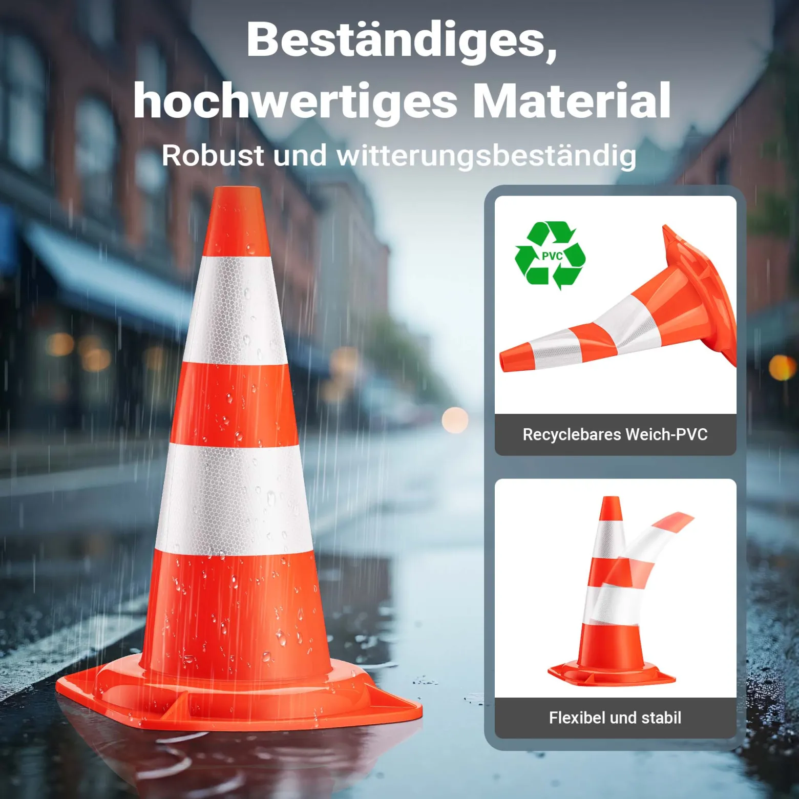 Wiltec Verkehrskegel 50 cm hoch 2 Stück, Leitkegel zum Absichern, Pylon reflektierend, Warnkegel aus robustem PVC für Baustellen