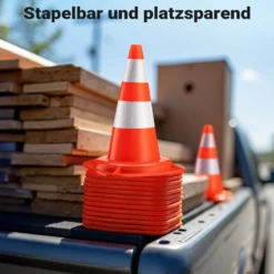 Wiltec Verkehrskegel 50 cm hoch 6 Stück, Leitkegel zum Absichern, Pylon reflektierend, Warnkegel aus robustem PVC für Baustellen