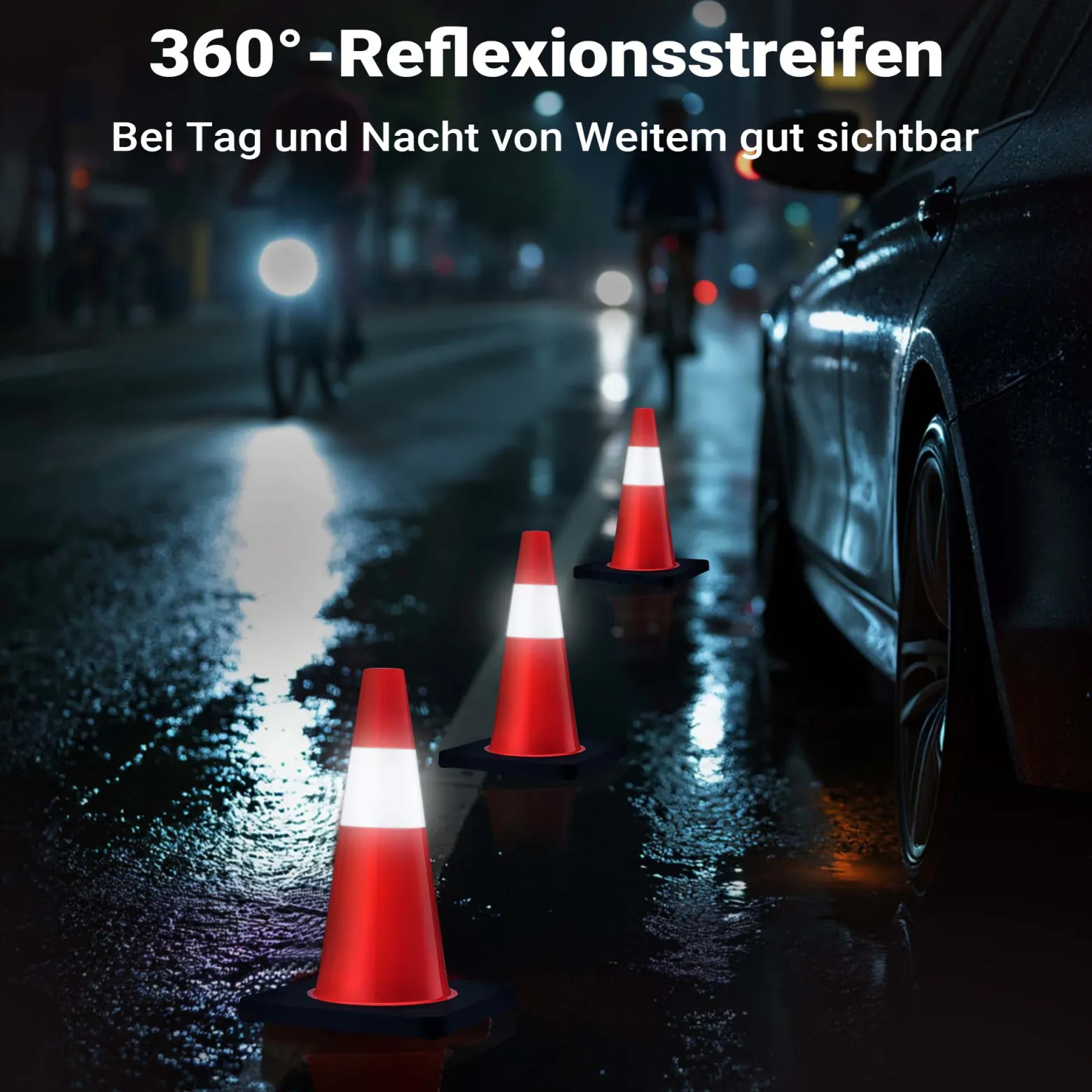 Wiltec Verkehrskegel 45 cm hoch 4 Stück, Leitkegel zum Absichern, Pylon reflektierend, Warnkegel aus robustem PVC und Gummi für Baustellen