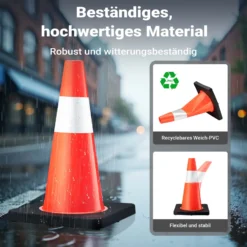 Wiltec Verkehrskegel 45 cm hoch 2 Stück, Leitkegel zum Absichern, Pylon reflektierend, Warnkegel aus robustem PVC und Gummi für Baustellen