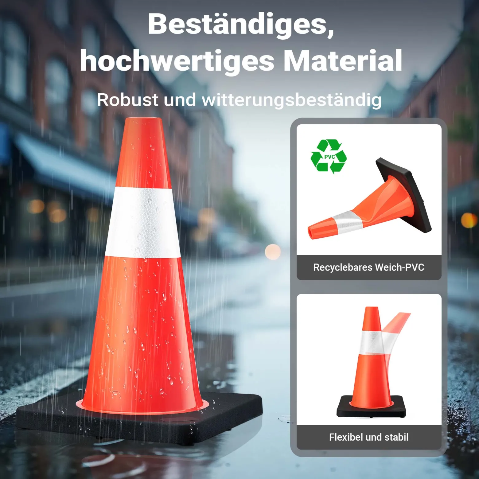 Wiltec Verkehrskegel 45 cm hoch 8 Stück, Leitkegel zum Absichern, Pylon reflektierend, Warnkegel aus robustem PVC und Gummi für Baustellen