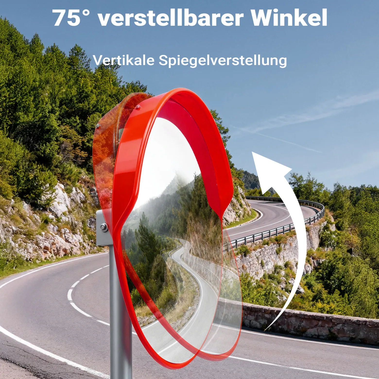 Wiltec Verkehrsspiegel 75 cm konvex mit Schutzhaube, runder Sicherheitsspiegel mit 160-160° Sichtfeld, Konvexspiegel aus Polycarbonat, Überwachungsspiegel für Ausfahrten inkl. Montagematerial