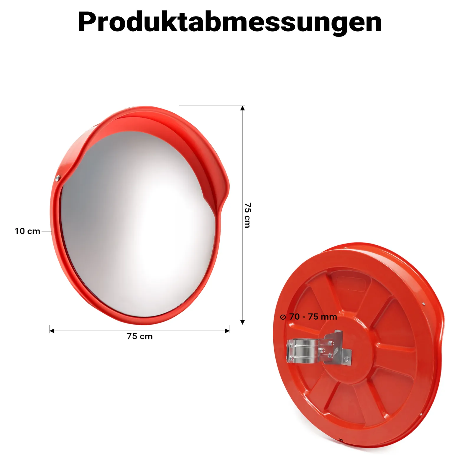 Wiltec Verkehrsspiegel 75 cm konvex mit Schutzhaube, runder Sicherheitsspiegel mit 160-160° Sichtfeld, Konvexspiegel aus Polycarbonat, Überwachungsspiegel für Ausfahrten inkl. Montagematerial