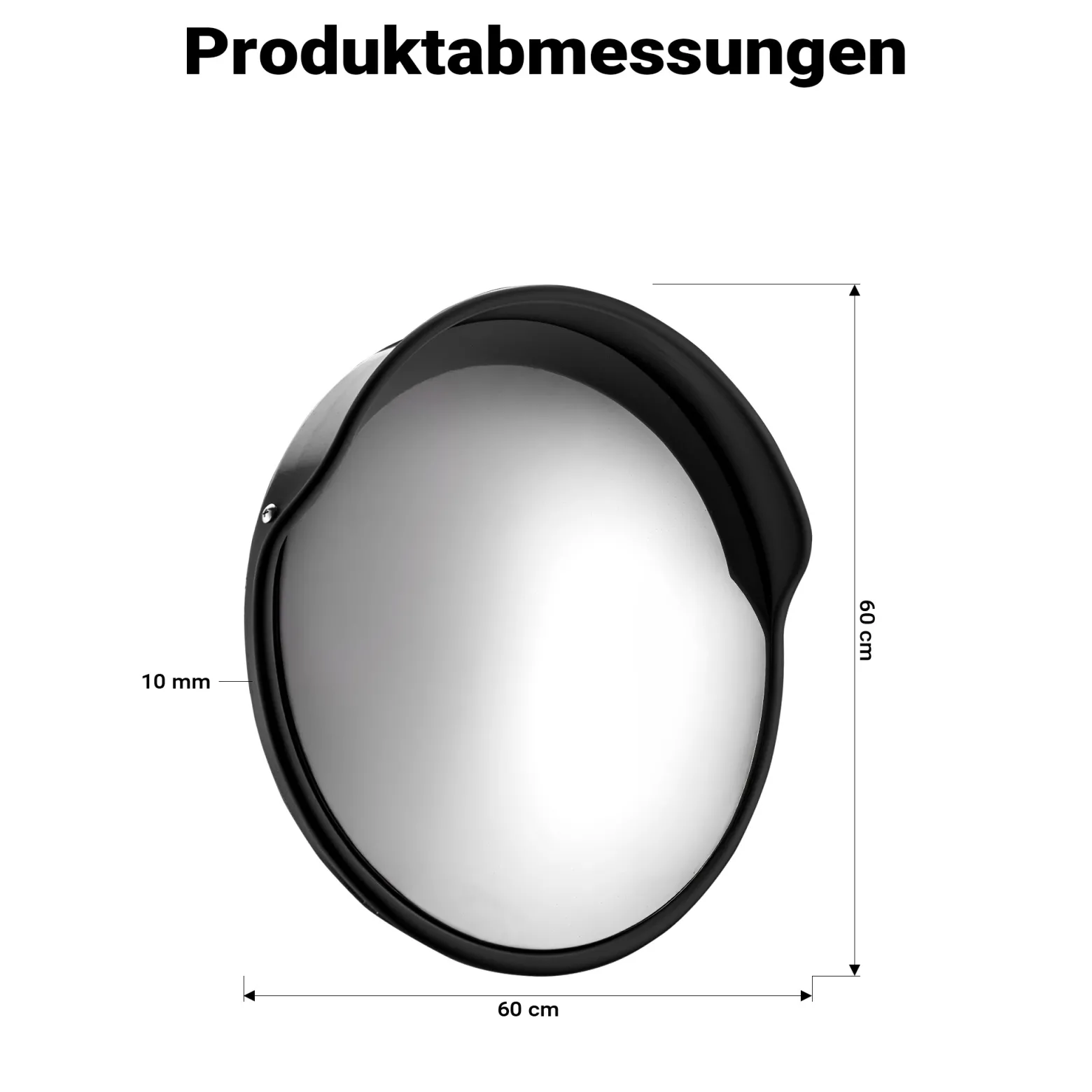Wiltec Verkehrsspiegel 60 cm konvex mit Schutzhaube Schwarz, runder Sicherheitsspiegel mit 160° Sichtfeld, Konvexspiegel für Ausfahrten inkl. Montagematerial
