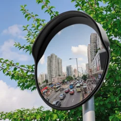 Wiltec Verkehrsspiegel 30 cm konvex mit Schutzhaube Schwarz, runder Sicherheitsspiegel mit 160° Sichtfeld, Konvexspiegel für Ausfahrten inkl. Montagematerial