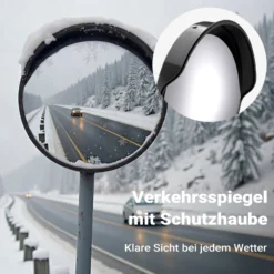 Wiltec Verkehrsspiegel 30 cm konvex mit Schutzhaube Schwarz, runder Sicherheitsspiegel mit 160° Sichtfeld, Konvexspiegel für Ausfahrten inkl. Montagematerial