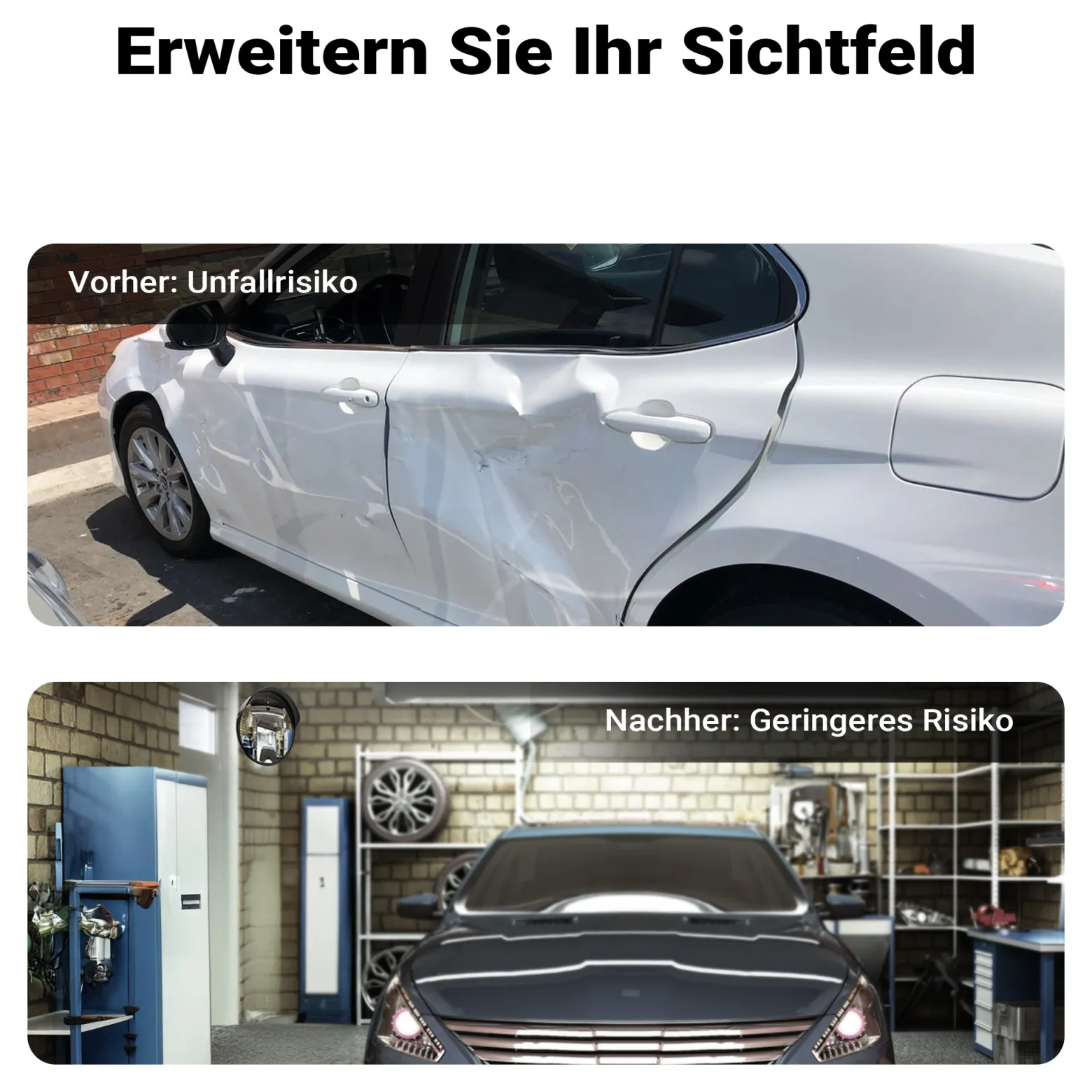 Wiltec Verkehrsspiegel 45 cm konvex mit Schutzhaube Schwarz, runder Sicherheitsspiegel mit 160° Sichtfeld, Konvexspiegel für Ausfahrten inkl. Montagematerial
